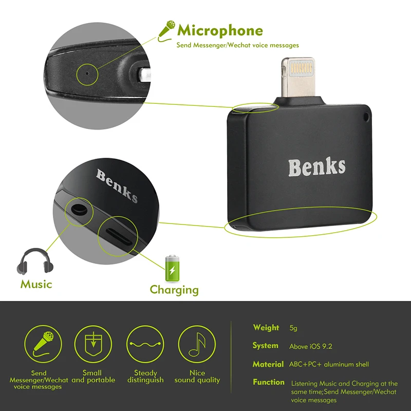 Benks For iPhone X 7 8 Plus 2 in 1 Audio Charging Adapter iOS 11 3.5mm Headphone Jack AUX Charger Connector Converter | Мобильные