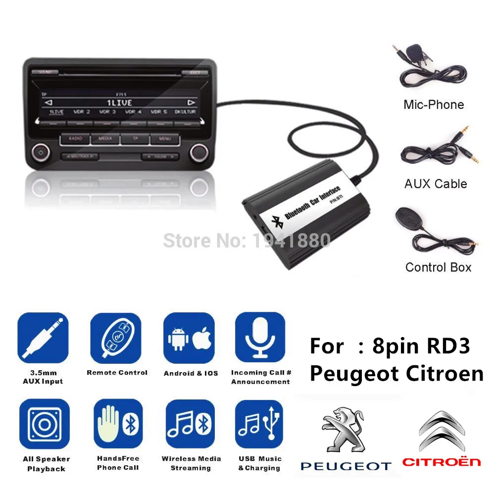 DOXINGYE автомобильный AUX USB Bluetooth Радио Цифровой cd-чейнджер адаптер Музыка Bluetooth громкой связи комплект для RD3 peugeot CITROEN 8PIN