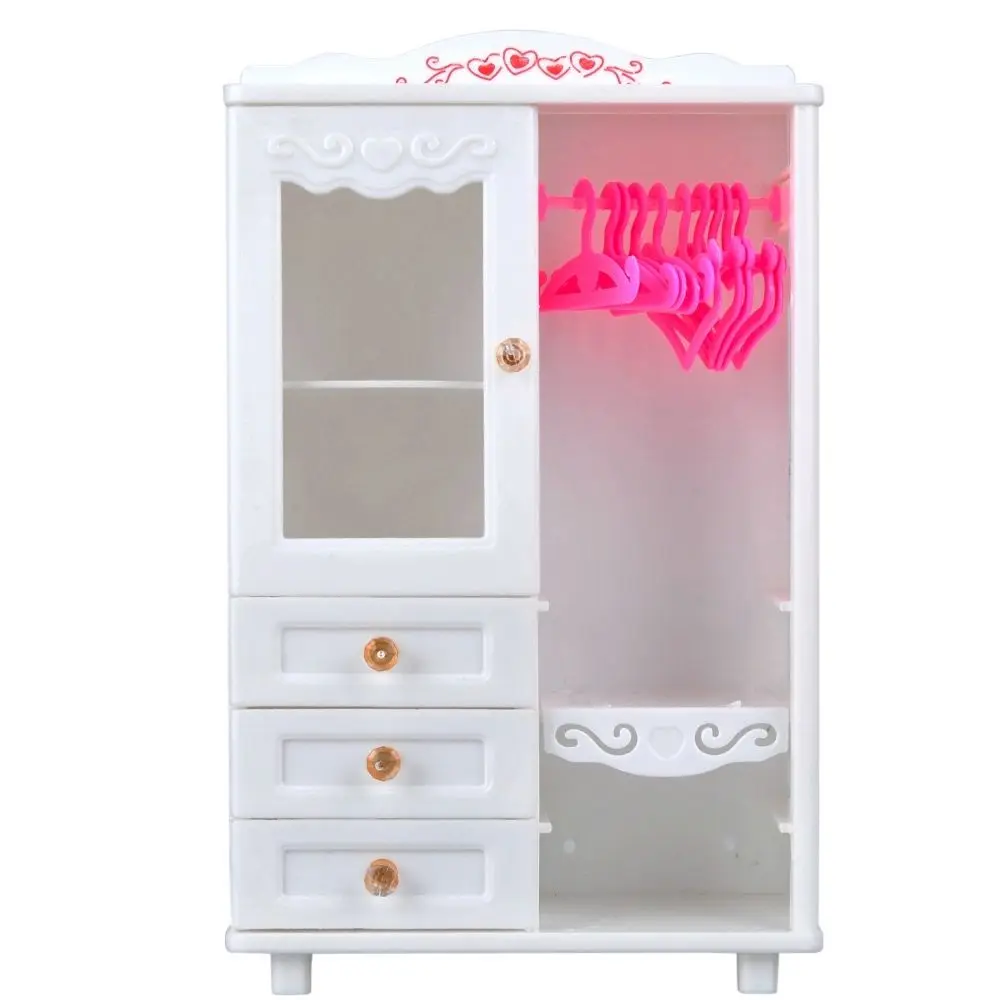 

Super Fashion White Mini Furniture Wardrobe for Barbie Doll House Girl Play set Toys 2 Accessories=Wardrobe+10x hangers