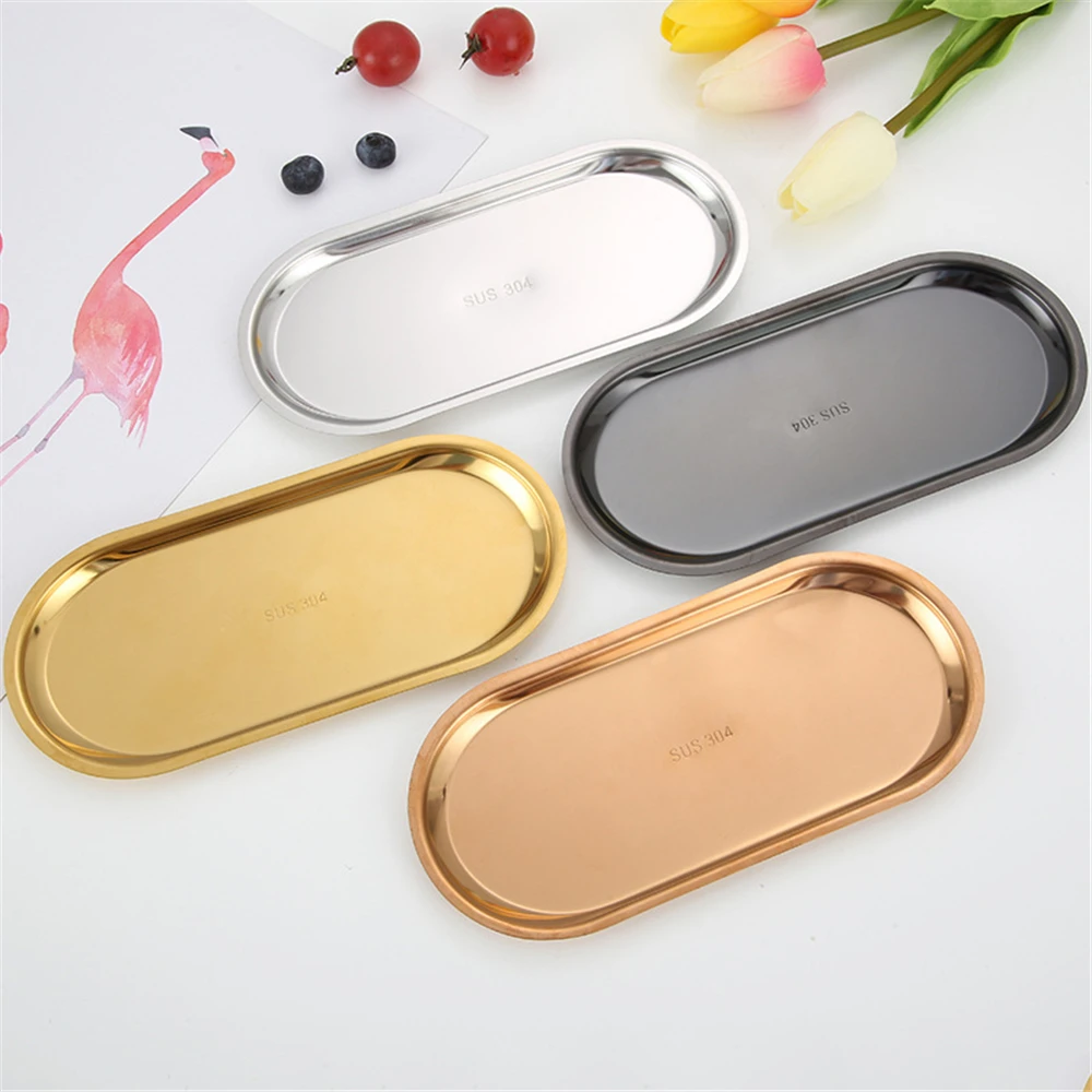 

Stainless Steel Luxury Cosmetic Perfume Storage Tray Dish Decoration Plate Trays Gift Jewelry Ring Bread Dessert Black 1PCS