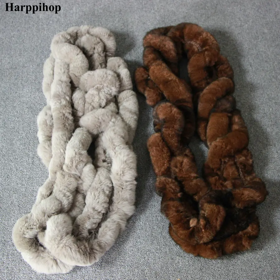 Harppihop* зимний женский Настоящий мех кролика палантин обёрточная бумага глушитель петля бесконечный шарф из меха кролика рекс шаль, косынка HPS01
