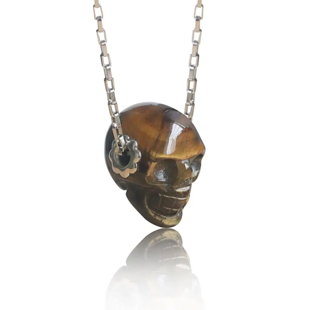 Подвеска Skeletion с черепом ожерелье для женщин и мужчин модное коричневое камнями
