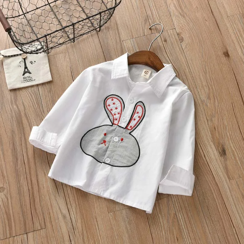rabbit Детская белая рубашка с длинными рукавами для девочек, блузка г., весенне-осенние хлопковые топы и блузки для маленьких девочек с героями мультфильмов рубашка для мальчиков - Цвет: rabbit