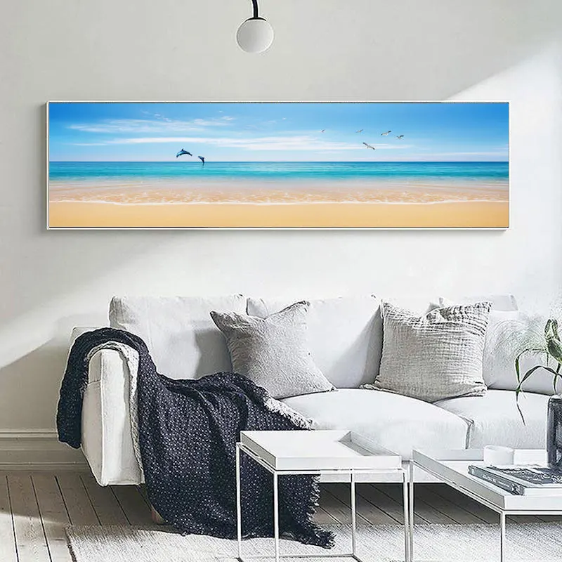 Blue Sea Sunset Painting Beach Landscape Modern Nature picture Canvas art Print for Wall Living Room Bedroom Home Decor No Frame | Дом и сад