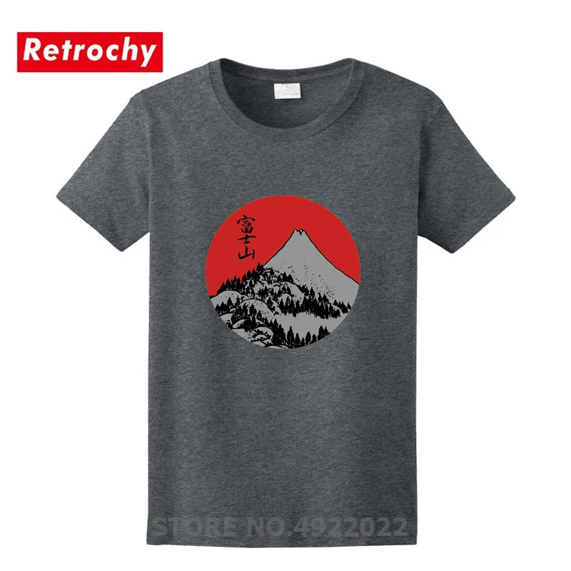 Новейшая футболка в японском повседневном стиле красного рассвета Fuji с