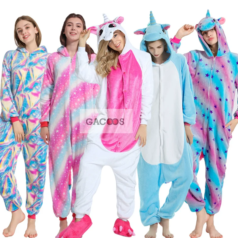 Kugurumi пижамы единорог для взрослых женщин с животными фланелевые капюшоном Licorne