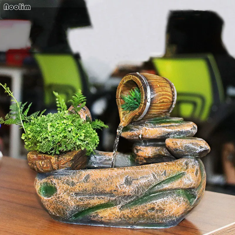 Европейские суккуленты горшечные растения Lucky Rockery фонтан настольный фэн-шуй украшения домашние фонтаны для воды изделия из смолы
