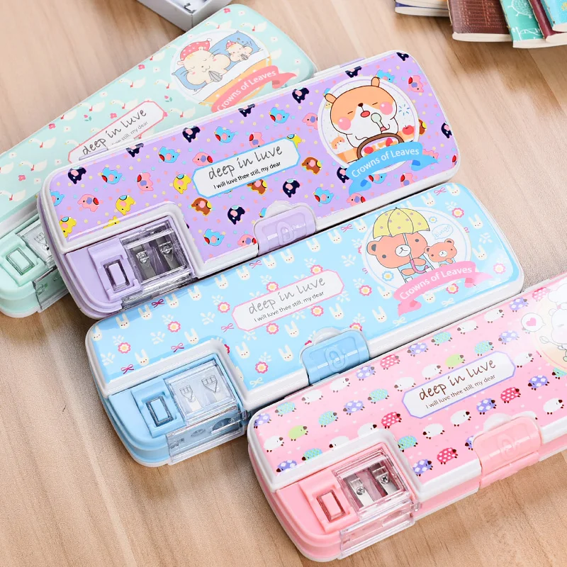 Многофункциональный пластиковый чехол для карандашей с мультяшным рисунком
