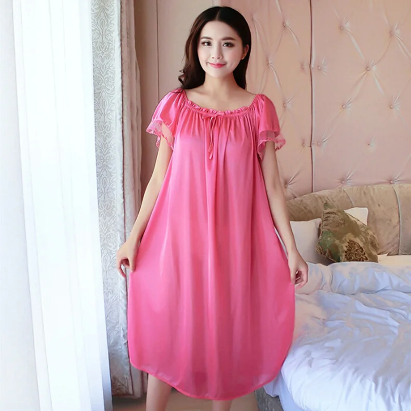 

Ladies Sexy Silk Sleepwear Satin Nightgown Nightdress Slip Nighties Summer Night Dress Lace Night Gown Lingerie For Women
