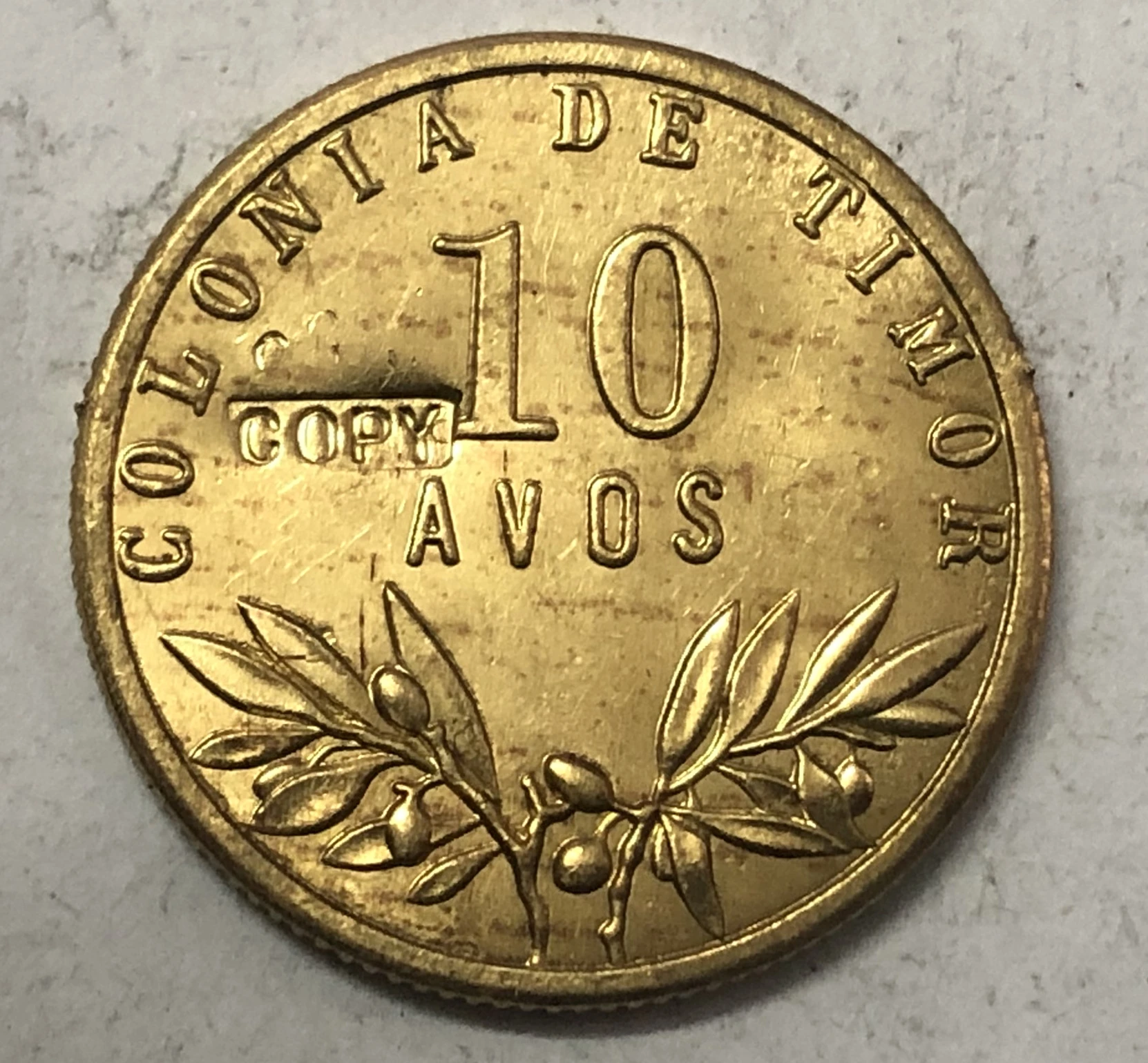 1945 португальский тиморский(тиморский) 10 Avos Бронзовая Монета КОПИЯ 21 мм