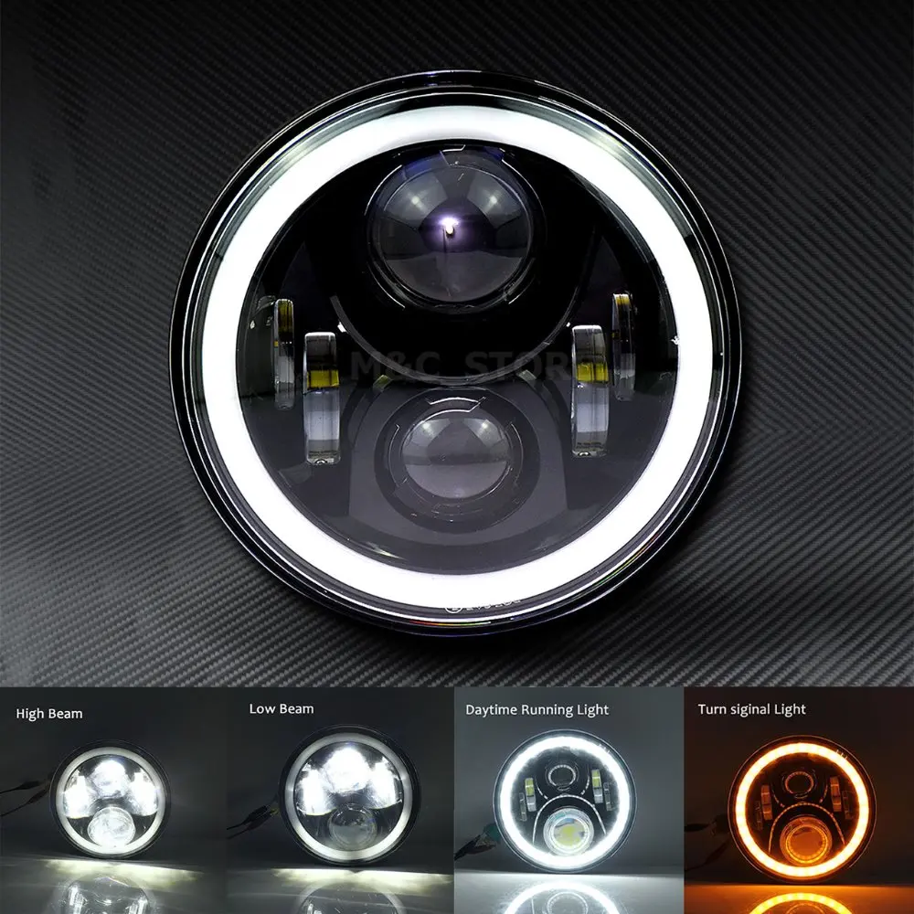 Мотоциклетный налобный фонарь с ореолом 7 дюймов светодиодные фары ангельскими