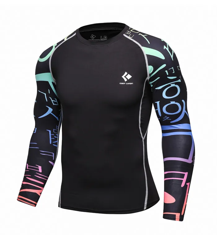 Мужская компрессионная обтягивающая рубашка с длинным рукавом и 3D принтом