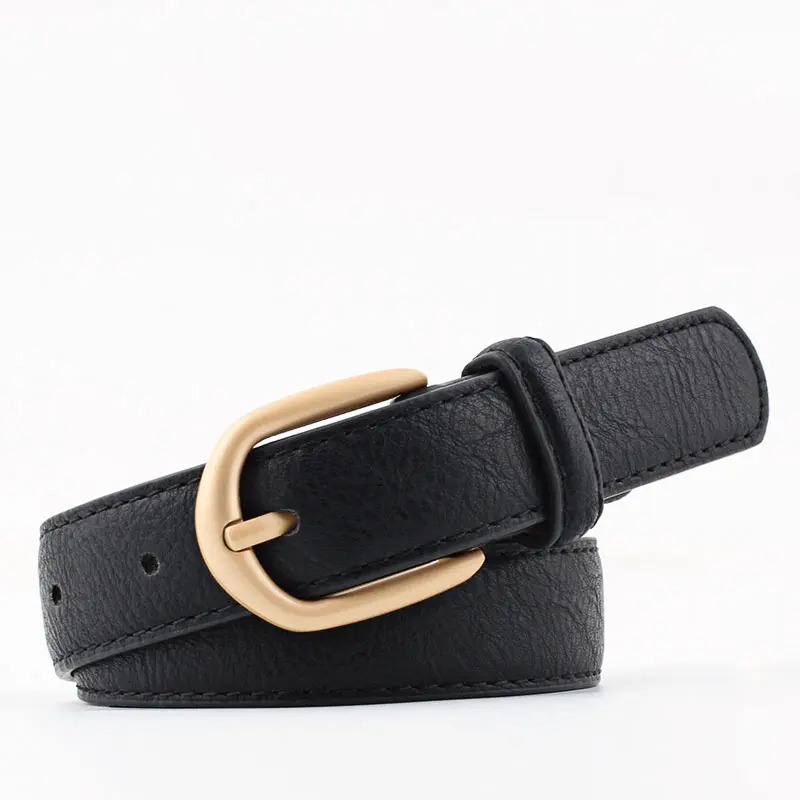 

Women Belt Solid color Imitation Leather Black Width Pin Buckle Thin Belt for Female Jeans High Quality Strap For Women 2019