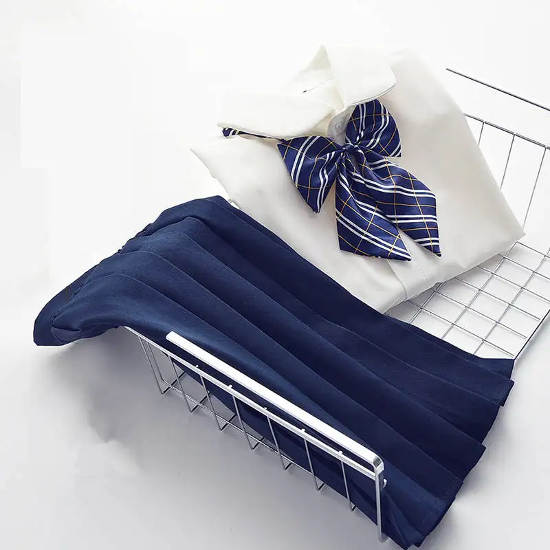Long sleeve sets tie Комплект японской школьной формы, женская летняя белая рубашка с коротким рукавом+ черная юбка+ Бант, Корейская школьная форма для девочек - Цвет: Long sleeve sets tie