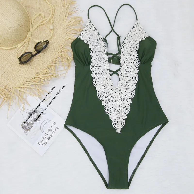 Женский слитный купальник винтажный бикини с пуш ап бандажный монокини лето