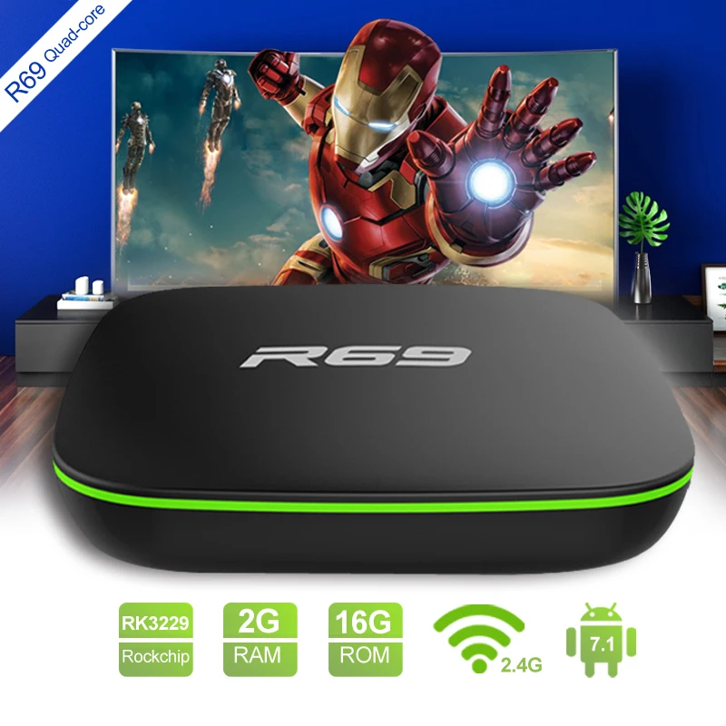 R69 Android 7 1 Rockchip RK3229 Smart tv box 2 ГБ Оперативная память 16 Встроенная KDPlayer дешевле чем TX3