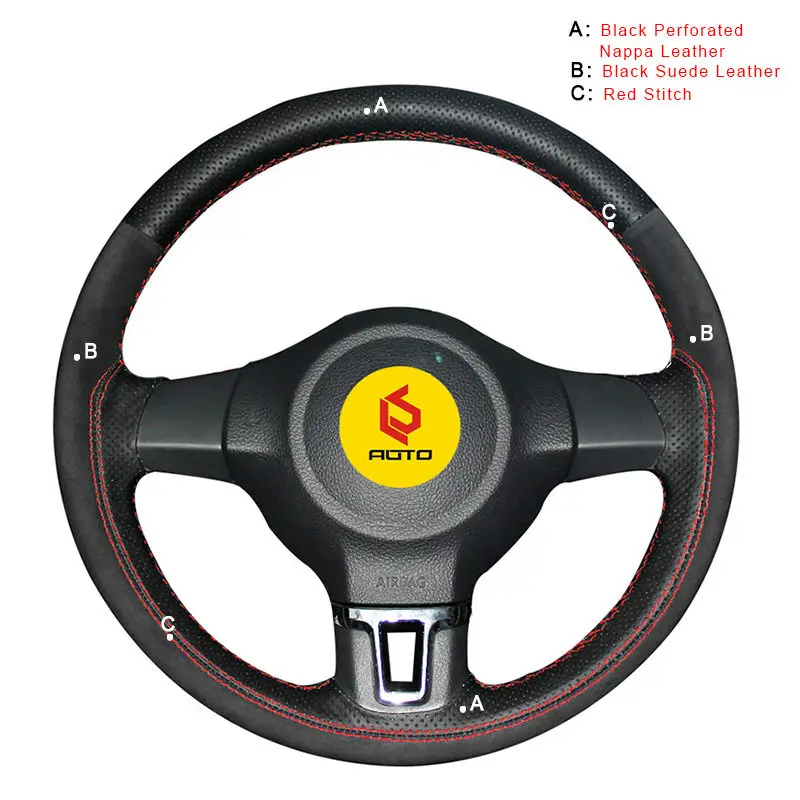 Nappa and Suede Автомобильная Оплетка на руль для Volkswagen VW Golf 6 Mk6 VW Polo MK5 2010-2013Q без оригинальных кожаных чехлов на колеса - Название цвета: Nappa and Suede