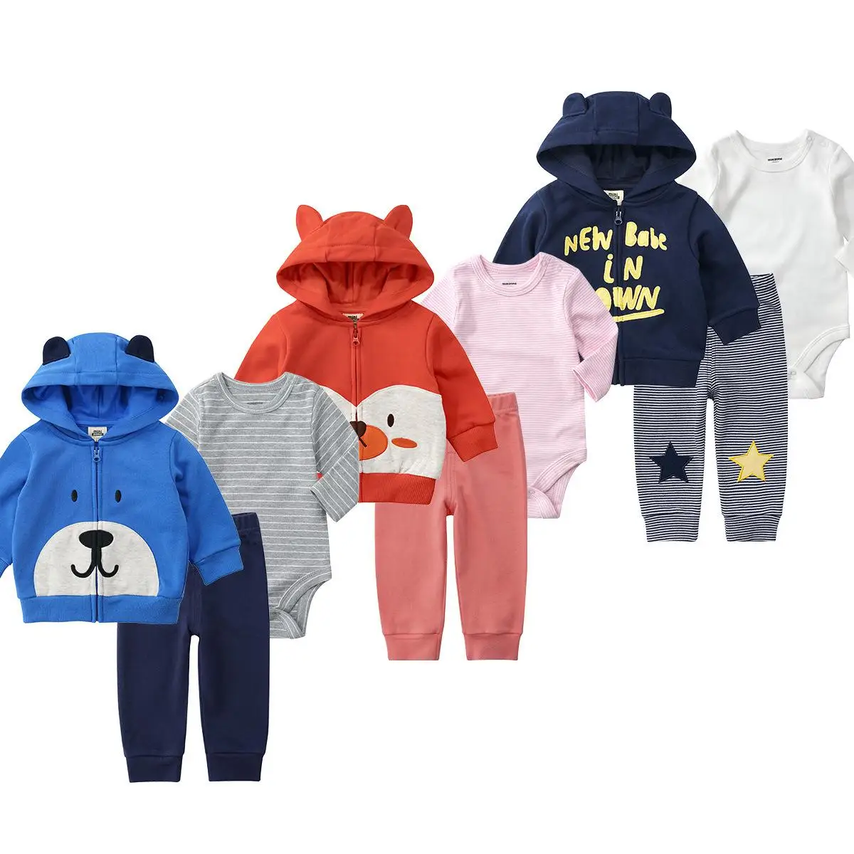 2022 Korean Newborn Baby boy and girl Clothes bodysuit Three-piece suit cute pure Cotton Coat infant clothing | Детская одежда и