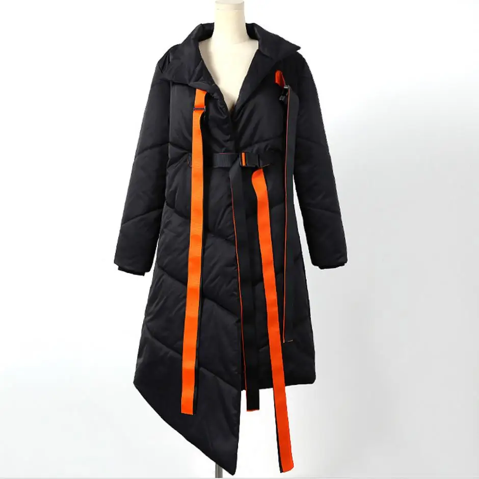 winter coat 2018 down personality thickening stand collar irregular jacket women black loose | Женская одежда