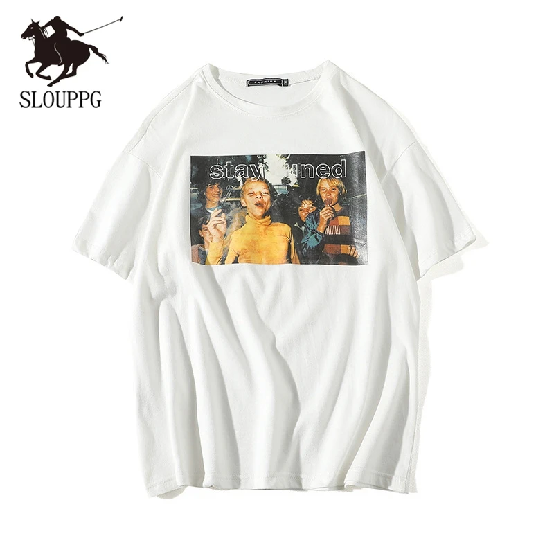 Футболка SLOUPPG мужская с круглым вырезом хлопковая Повседневная Свободная