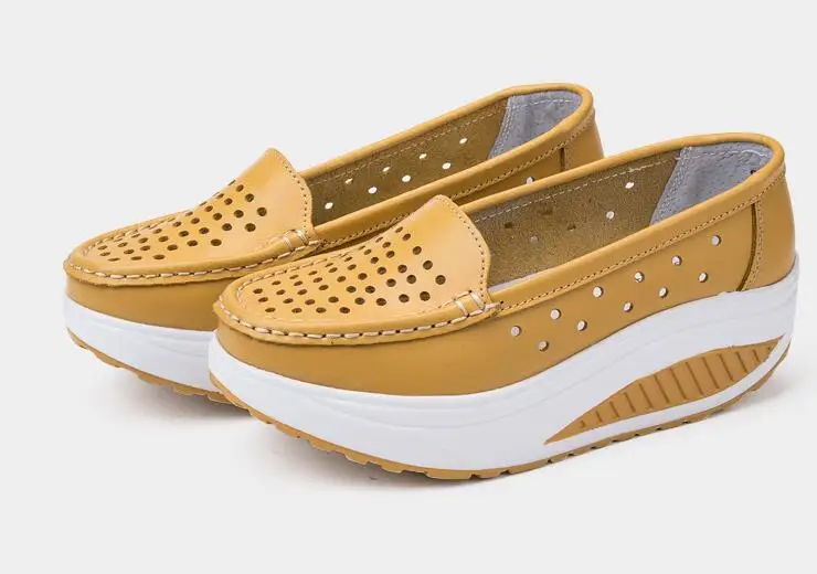 QSR/туфли-лодочки женская обувь летние дышащие туфли из натуральной кожи с вырезами белые туфли для медсестры женские туфли на танкетке, увеличивающие рост