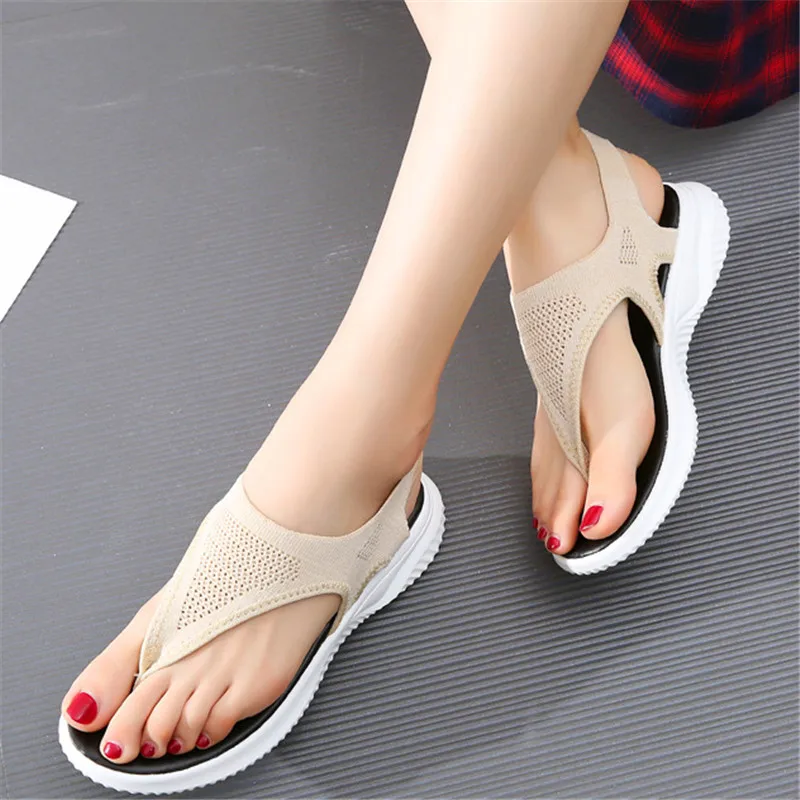 

New product summer 2020 new flip flops wild casual simple soft bottom flying woven mesh female sandals