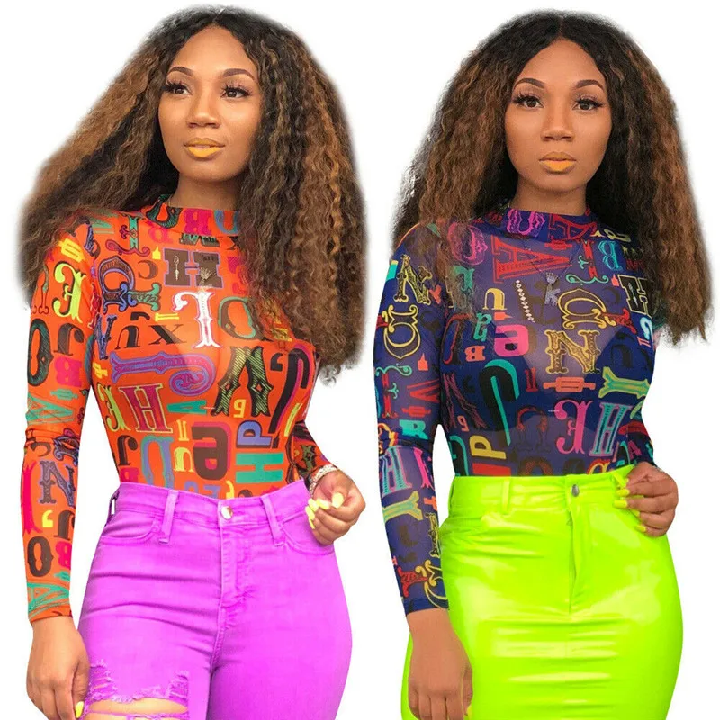 Женские облегающие боди с буквенным принтом длинным рукавом 2019 | Женская одежда