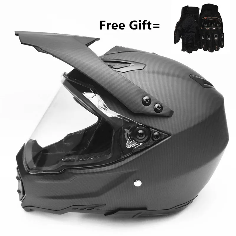 Carbon Fiber Grain ABS Material Men Atv Mtb Dh Downhill Dirt Bike Off-road Racing Helmets Full Face Motorcycle Helmet Lens Visor
