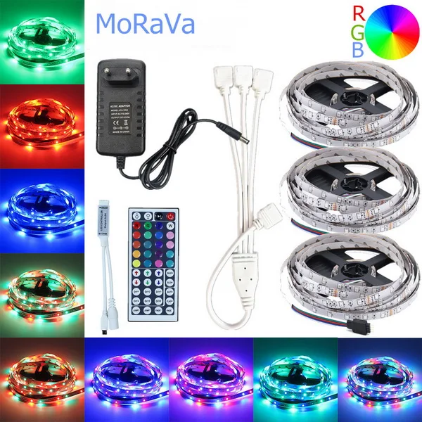 5 м 10 м 15 м Светодиодная лента 12 в 60 светодиодный s/m RGB световой шнур SMD 2835 гибкая светодиодная лампа многоцветный светодиодный шнур+ светодиодный контроллер+ адаптер - Испускаемый цвет: 15m 44key kit