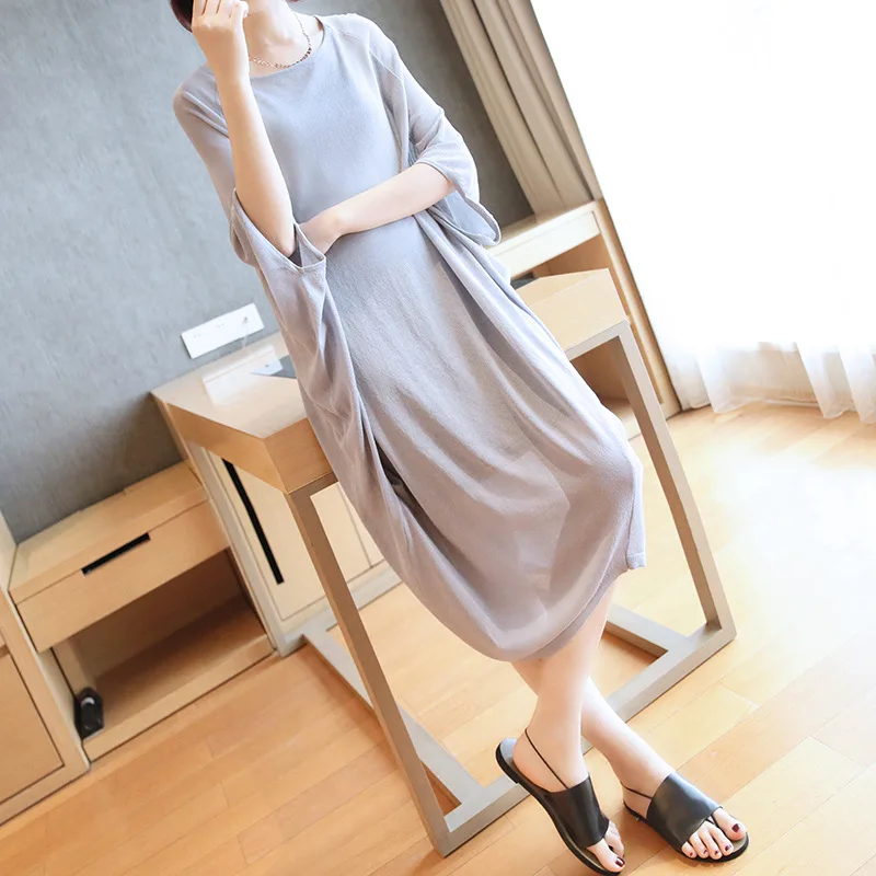 

Large size hollow blouse skirt 2019 summer new women's fashion loose long ice silk knit dress