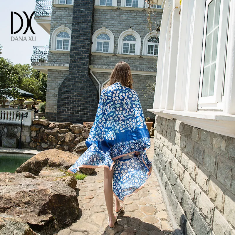 Женский шелковый шарф, роскошный бренд, цветочный женский шарф, Дизайнерские летние пляжные шарфы, платок хиджаб для мусульман, Пашмина