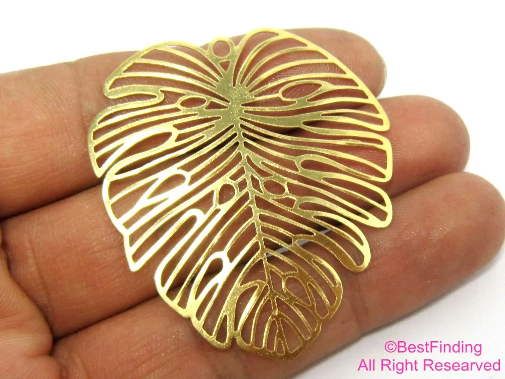 6 шт латунные подвески в виде листьев, подвеска для сережек Monstera, латунная филигранная подвеска, 49x44 мм, латунная фурнитура для изготовления ювелирных изделий-R353
