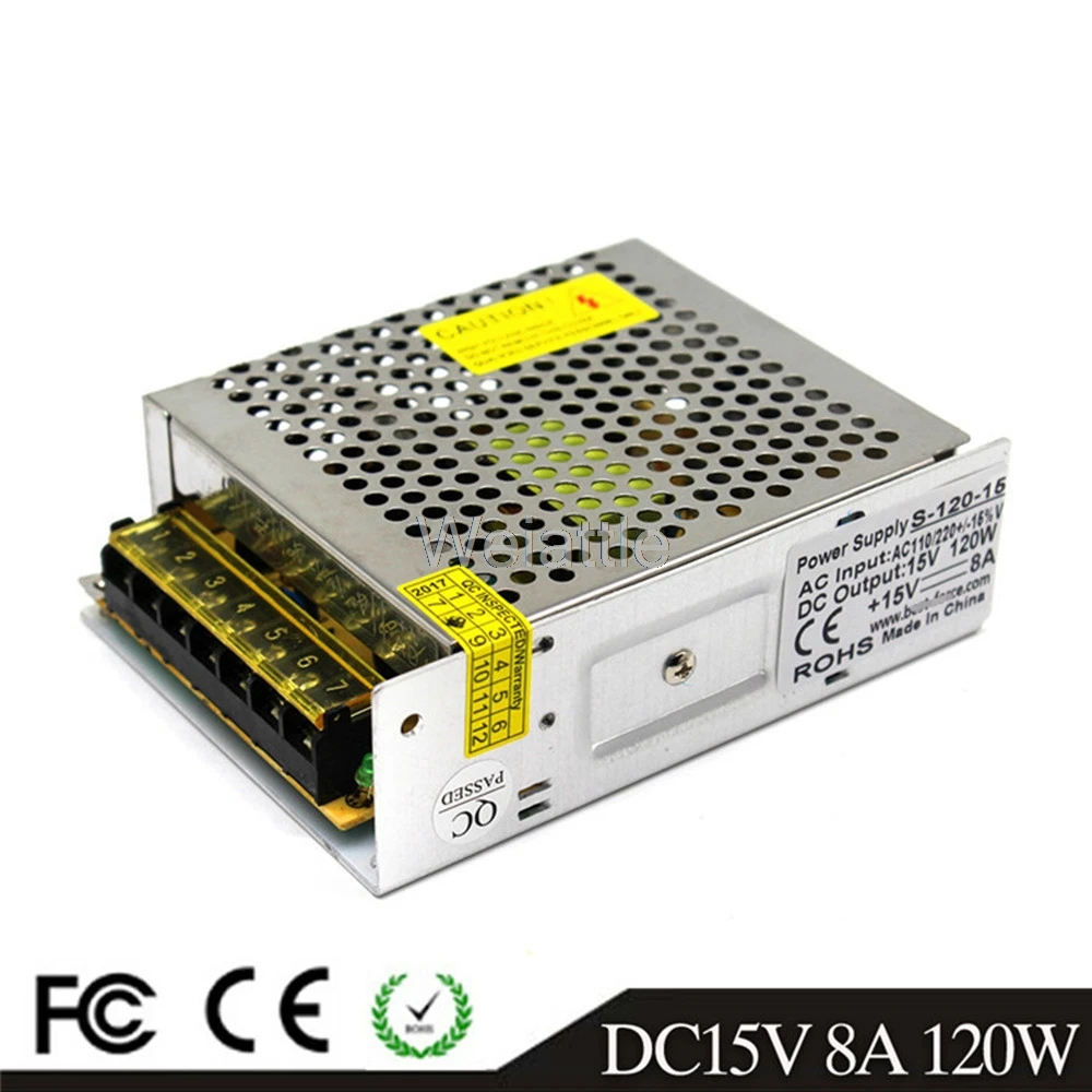 DC15V 75W 100W 120W LED Light Belt Driver Switching Power Supply 110/220VAC Constant Voltage Transformer Monitoring CCTV CNC |