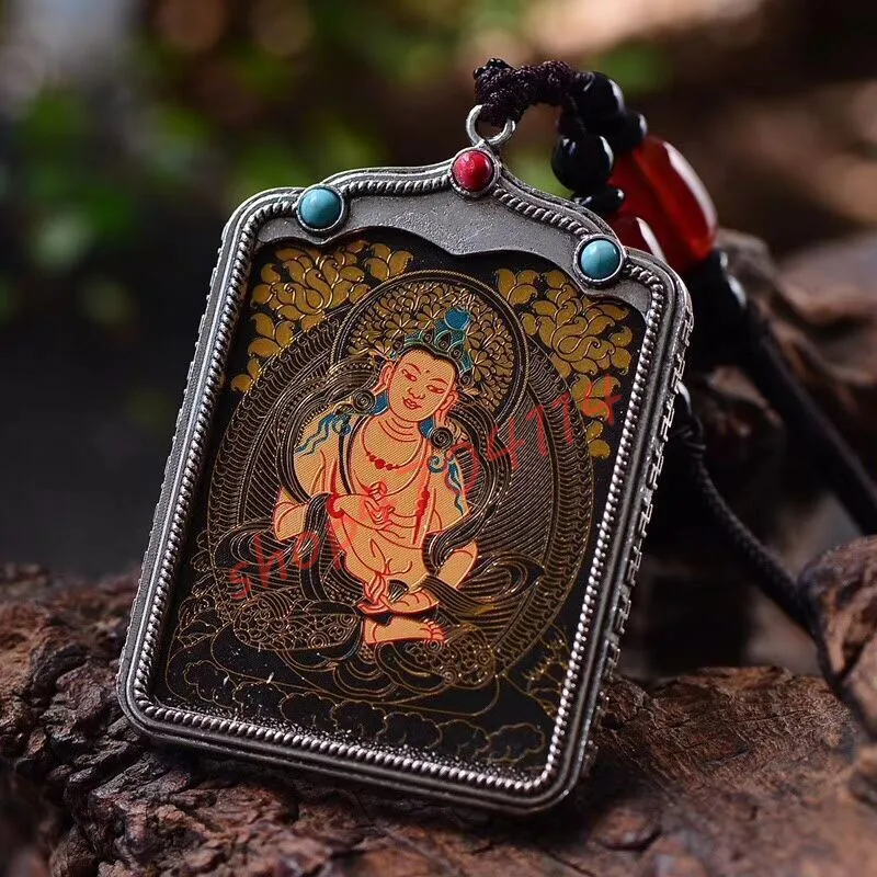 

100% Tibetan silver, pure hand-painted Thangka, Tibetan Buddhism, Puxian Bodhisattva Hanging Parts, handicraft collection