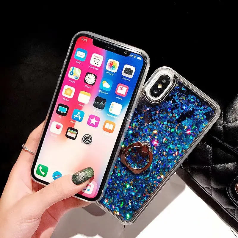 Мобильный чехол для iPhone 6 и 6S с песком и блестками, с подставкой для iPhone 7 и 8 Plus и защитой от ударов, для iPhone X и XS. Для пар.