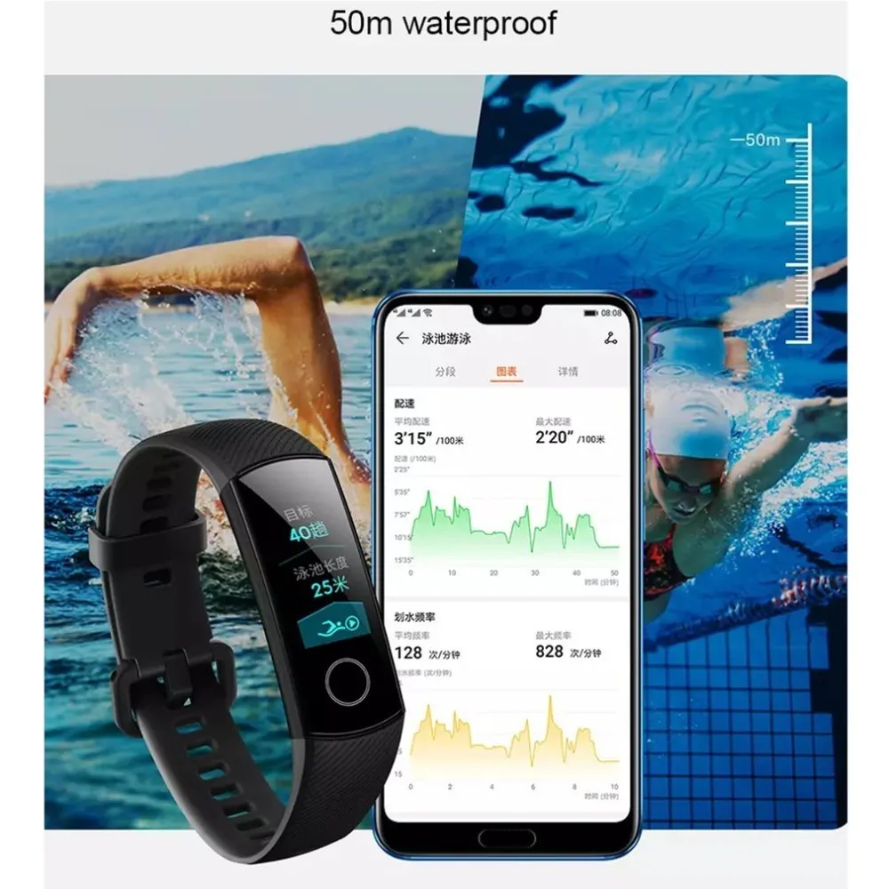 huawei Honor Band 4 смарт-браслет 0,95 ''Цвет активно-матричные осид, с сенсорным экраном, Плавание осанки обнаружит устройство для отслеживания сердцебиения во время сна оснастки
