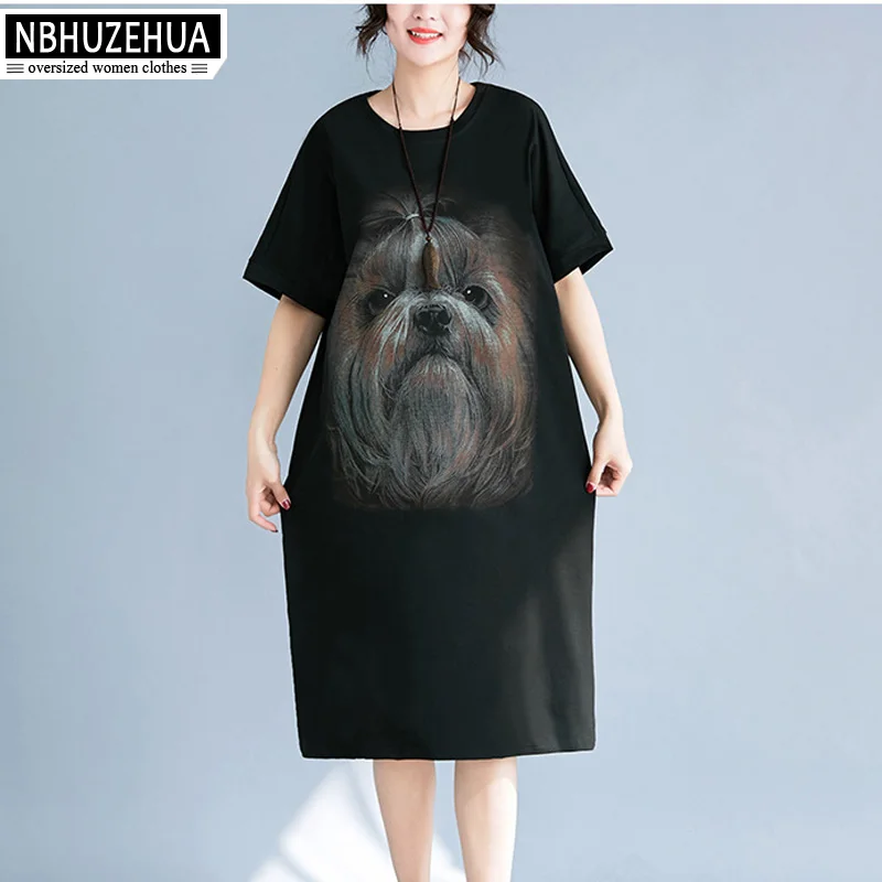 Nbhuzehua A137 4XL 5XL 6XL Для женщин длинная футболка платье большой Размеры Kawaii милая