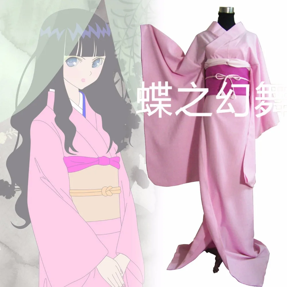 Japanese Traditional Women Pink Furisode Kimono Cosplay Costume Set