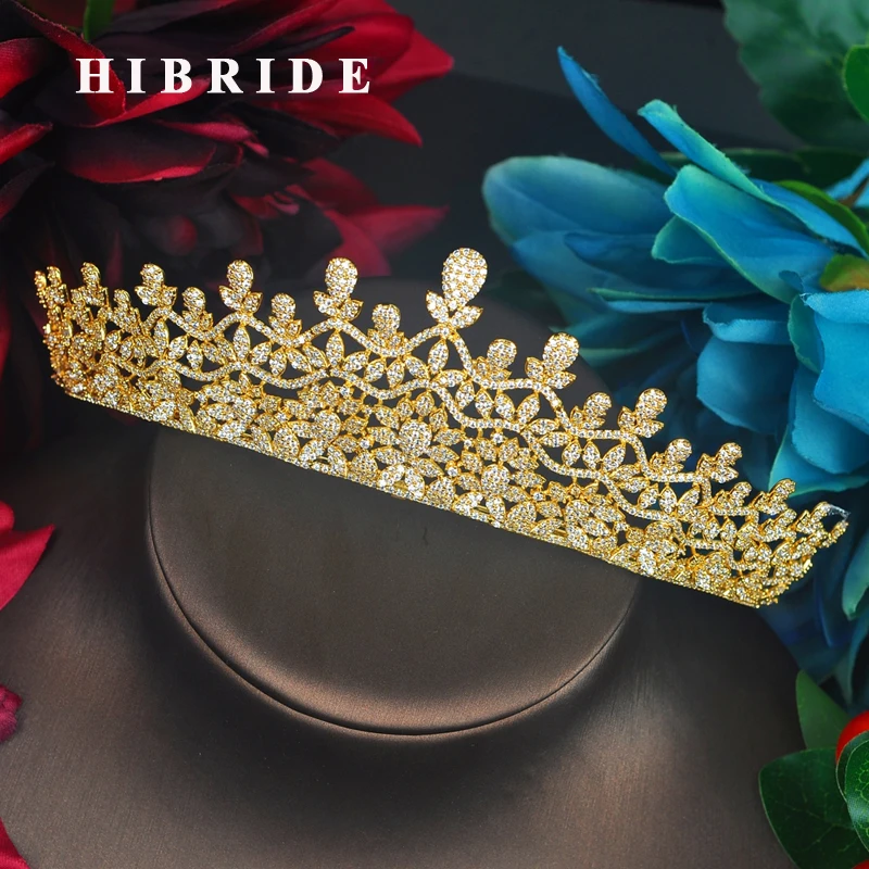 HIBRIDE Big Luxury Design Gold Color Princess Women Tiaras Crown Bridal Hair Accessories Jewelry Wedding Party Gift C-106
