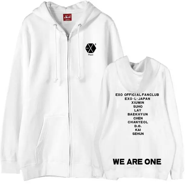 Толстовка с капюшоном на молнии Kpop exo The EXO'r DIUM we are one унисекс свободная флисовая