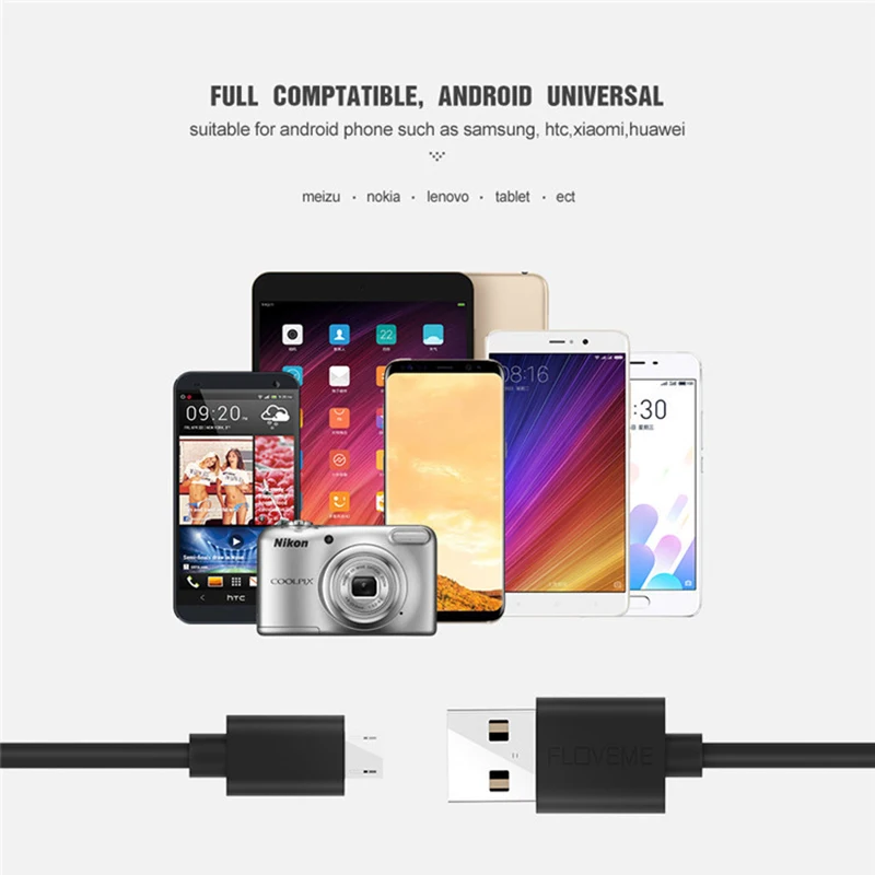 FLOVEME Micro USB кабель 2.4A Быстрая зарядка для Samsung Redmi Note 5 Pro Android мобильный телефон