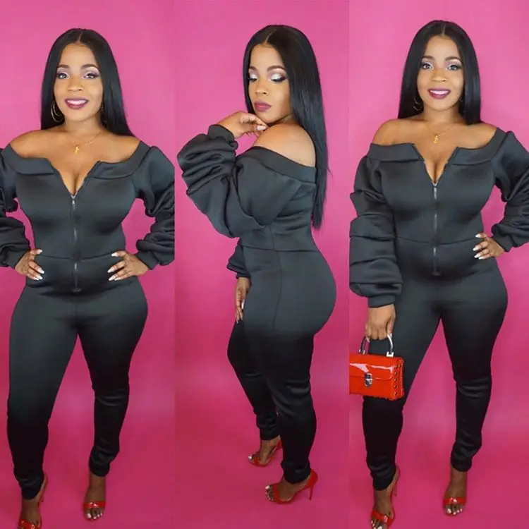 Зимние женские длинные рукава с открытыми плечами длинные брюки тощие bodycon сексуальные комбинезоны леди клубный вечерний комбинезон Модный комбинезон 3xl M277
