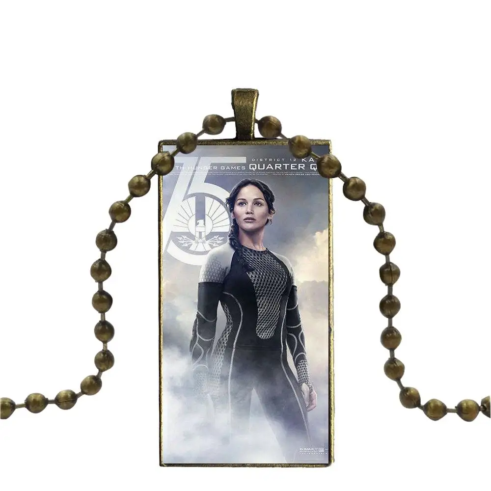 Голод игры ловли огня Finnick для ребенка бронзовый цвет стекло кабошон с прямоугольной формы кулон колье ожерелье - Окраска металла: as picture