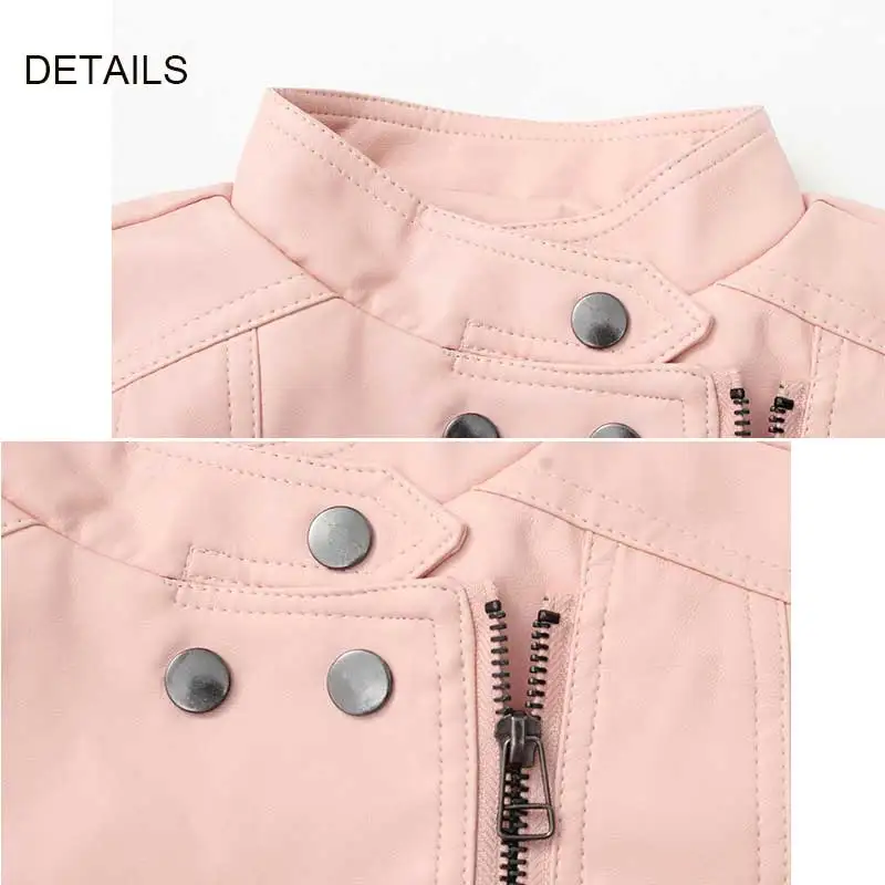 Куртка из искусственной кожи для девочек черное красное розовое мягкое пальто