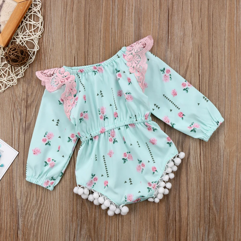 Pudcoco/Одежда для новорожденных девочек кружевной комбинезон с цветочным принтом и