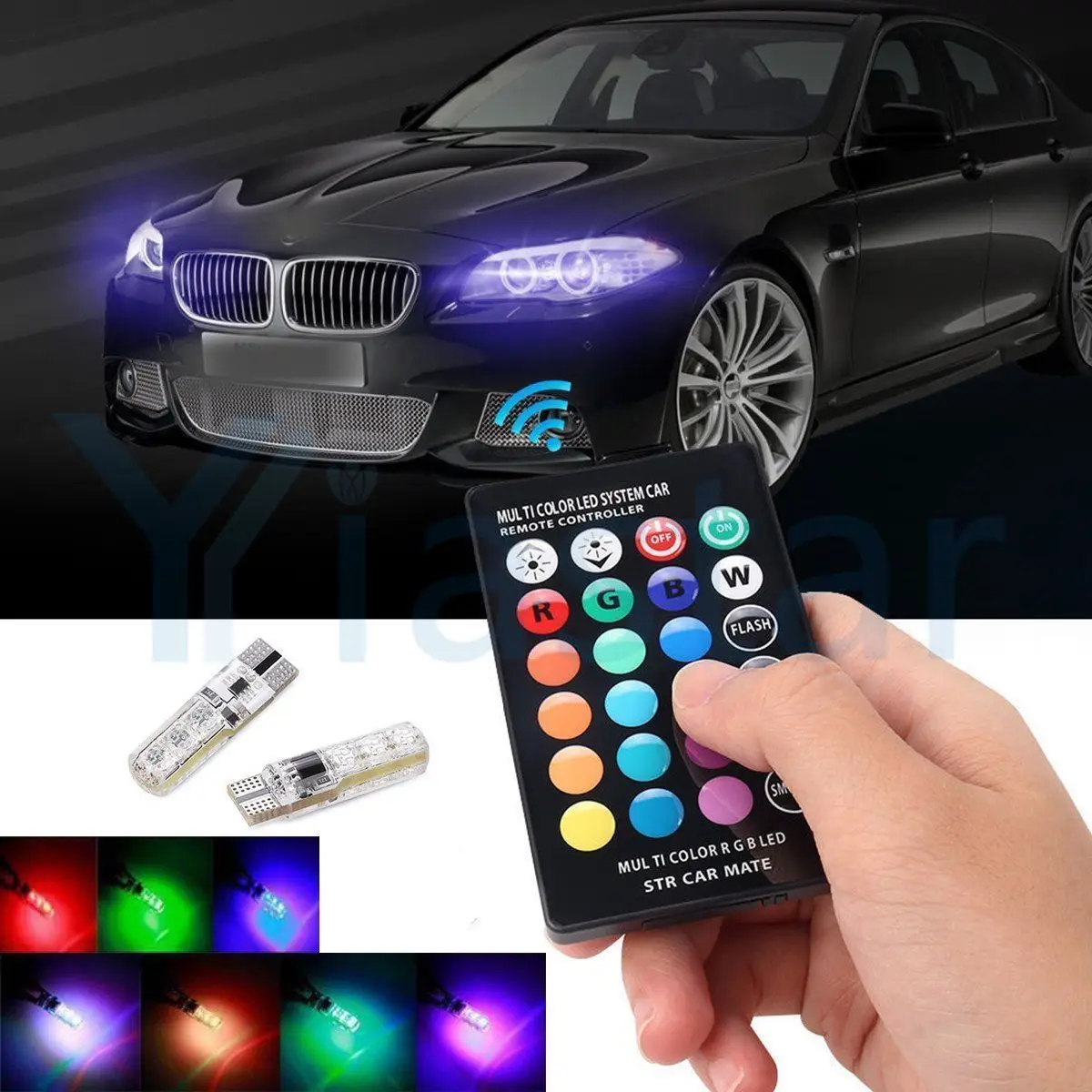 

100 Sets RGB T10 W5W Led 194 168 W5W 5050 SMD Car Dome Reading Light Automobiles Wedge Lamp RGB LED Bulb With Remote Controller