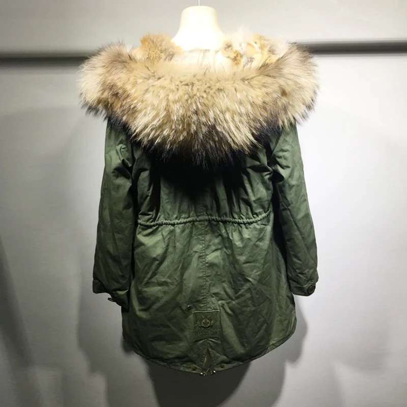 Женская парка с капюшоном зимняя куртка цвета хаки длинная большим меховым