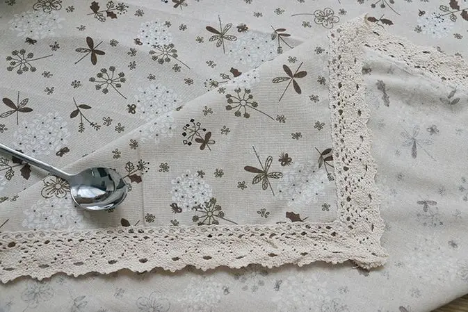 Dandelion Linen Table Cloth Country Style Flower Print Multifunctional Rectangle Cover Tablecloth with Lace Edge GQ26 | Дом и сад