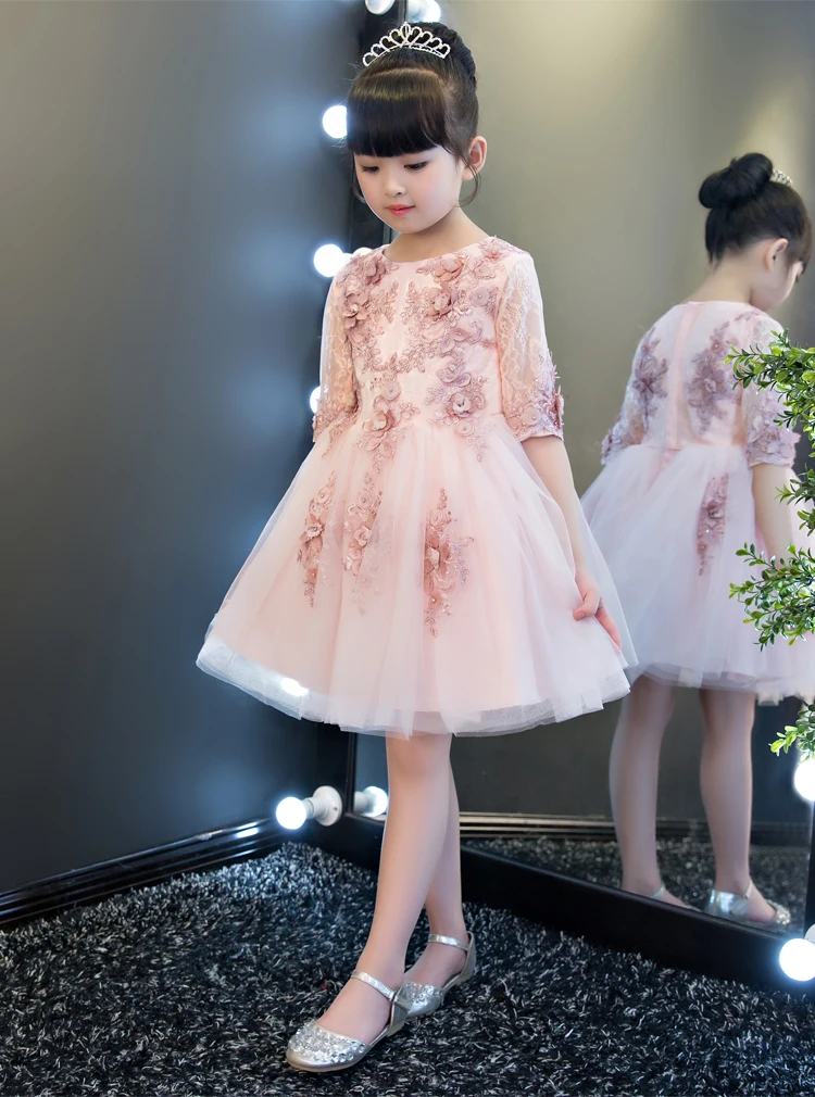 

Half Sleeve Girls Flower Girl Wedding Dress Appliques Party Tulle Princess Birthday Dress First Communion Gown for Girls