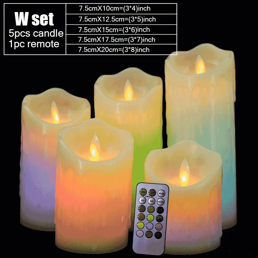 5pcs W set Светодиодный восковые свечи с дистанционным управлением, беспламенные, дышащие, сверкающие свечи, ночные огни, украшение для свадебной вечеринки - Цвет: 5pcs W set